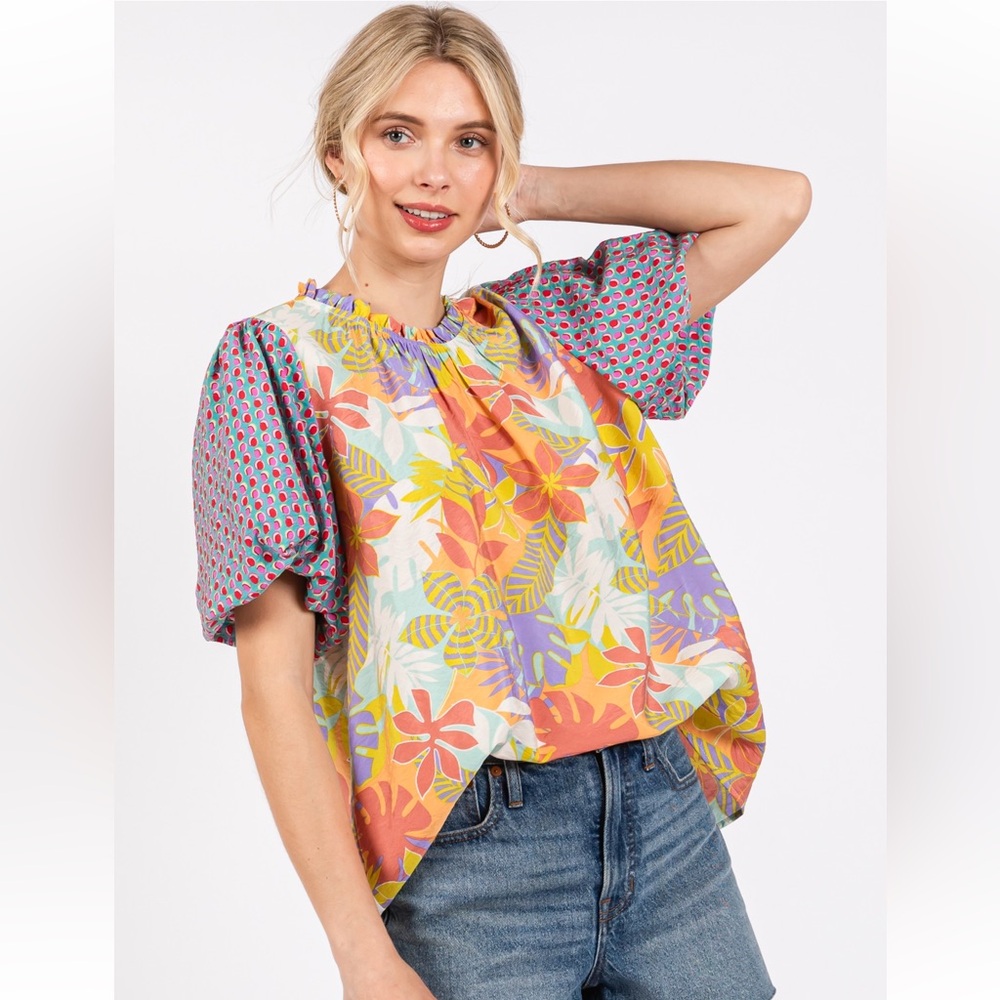 Contrast Floral Print Woven Blouse Top